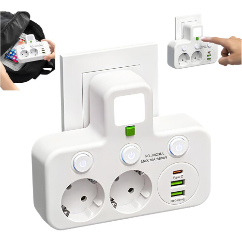 (White 2 hole, -) Multiprise tour USB, pour bureau