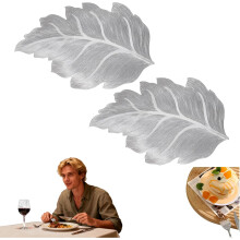 (2 Pcs Silver, -) Set mantel individual hoja 3D dorado, lujo resistente calor