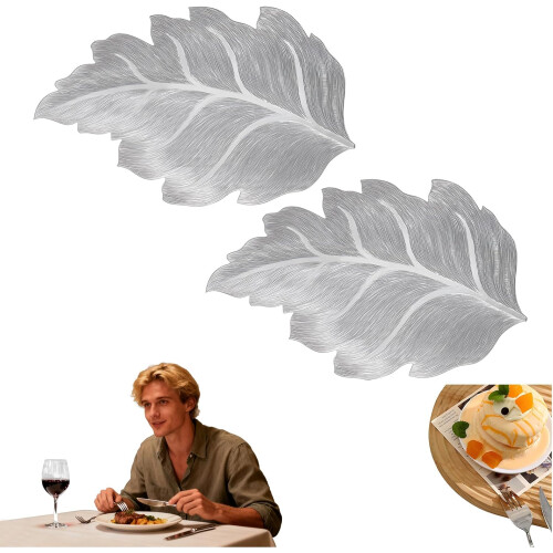 (2 Pcs Silver, -) Set 4 sous-verres feuille dorée 3D, résistant chaleur
