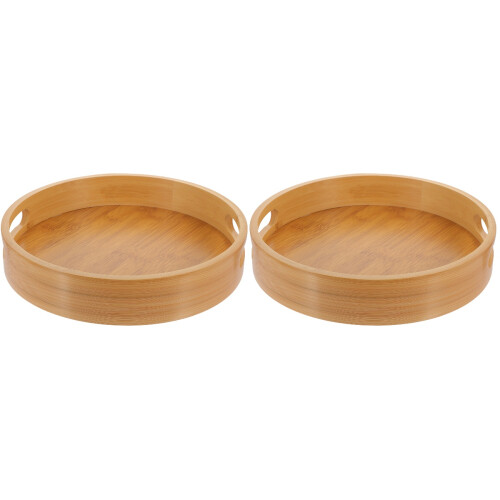 2Pcs Bamboo Tea Trays Khaki Multifunctional Serving Snack Fruit Plates