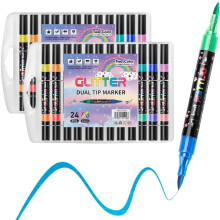 (48 Colors, 2 pcs) 48/24 Colors Glitter Markers Pens Dual Tip 2026, Acrylic Paint Markers for Rock Painting DIY Crafts
