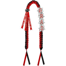 (Black and red, -) Diploma lei class of 2026 – lint lei met GRAD letters en badges, 122 cm voor ceremonie