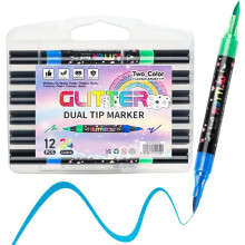 (24 Colors, 1 Count (Pack of 1)) 48/24 Colors Glitter Markers Pens Dual Tip 2026, Acrylic Paint Markers for Rock Painting DIY Crafts