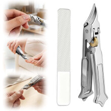 (Single Pack + Nail File, -) Set cortaúñas negro engranaje mango largo, pesado para uñas gruesas mayores