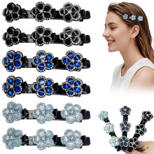 (D - Light blue * 2 + Dark blue * 2 + Black * 2, -) Presilhas de Cabelo com Cristal Brilhante, Barrettes de Rinoceronte