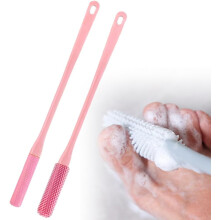 (Pink, -) Teenkloof reinigingsborstel – lange steel zachte siliconen doucheborstel voor voeten, badkamer scrubber