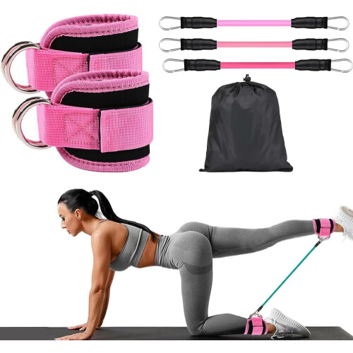 (Pink, -) Faixas de Resistência de Tornozelo com Punhos, Ajustáveis