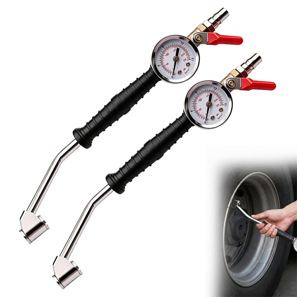 (2 Pcs, -) Heavy Duty Tire Inflator With Pressure Gauge, 220 Psi Air Compressor Accessory For Trucks Suvs 5437706827023