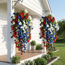 (4pcs, -) 4 juli decoratie driekleurige kunstbloem – rood wit blauwe zijden hangende voor terras veranda