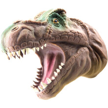 Realistische handpop met bewegende mond van een dinosaurus, tyrannosauruskop, voor rollenspel, bruin materiaal