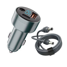 Double USB Car Charger With DC5.5X2.1Mm Cable For-grey 5 meters
