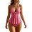 Two Piece Halterneck Swimsuit Backless Ruffled-rose red M 1