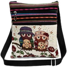(B, -) Bolsa tote búho bordado lino, con cremallera trabajo viaje mujer
