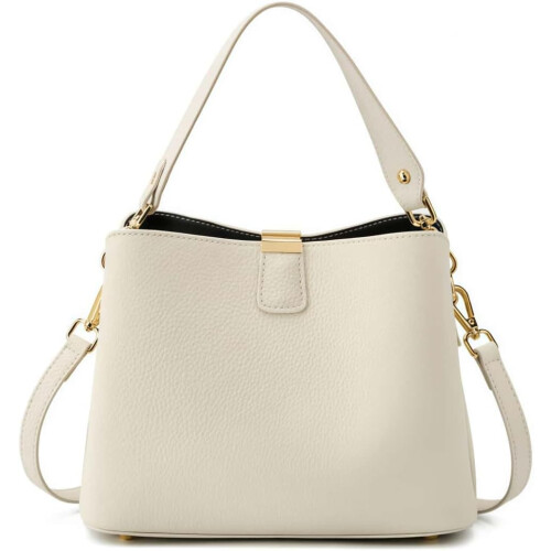 (White, -) Δερμάτινο λίτσι, χρυσό hardware - Premium pebbled leather
