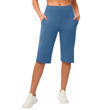 Damen-Yoga-Caprihose, hohe Taille, Leggings,-hellblau M