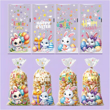 (CC, -) Easter Candy Packaging Bags, Clear Cellophane Goodie Bags for Treats