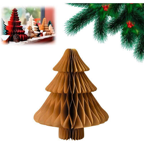 (Brown(30cm,121g), -) Χριστουγεννιάτικο δέντρο από χαρτί 3D, κεντρική διακόσμηση - Honeycomb