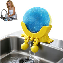 (Yellow, -) Funny Peeing Scrub Sponge Holder for Kitchen Sink, Auto Draining