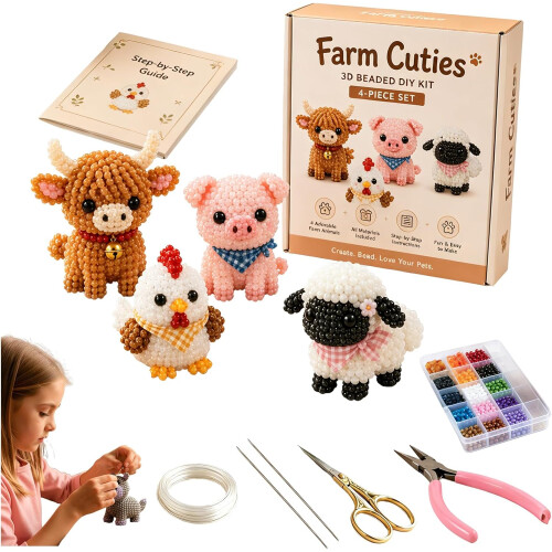 (Farm Cuties, -) Tiny 3D kralen dier DIY craft kit – voor beginners