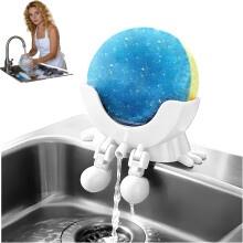 (White, -) Funny Peeing Scrub Sponge Holder for Kitchen Sink, Auto Draining