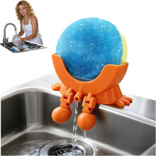 (Orange, -) Funny Peeing Scrub Sponge Holder for Kitchen Sink, Auto Draining