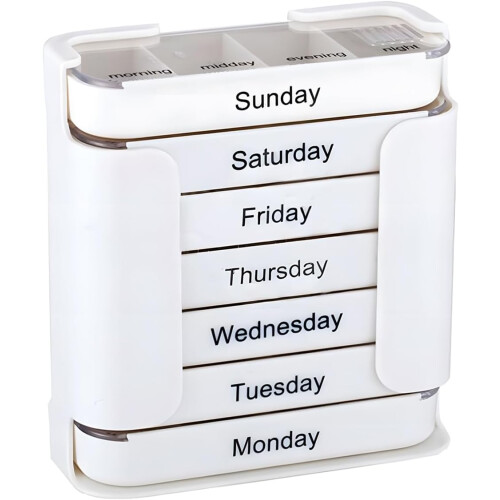 (White, -) Weekly Pill Organizer, 4 Times a Day Stackable Daily Medication Case