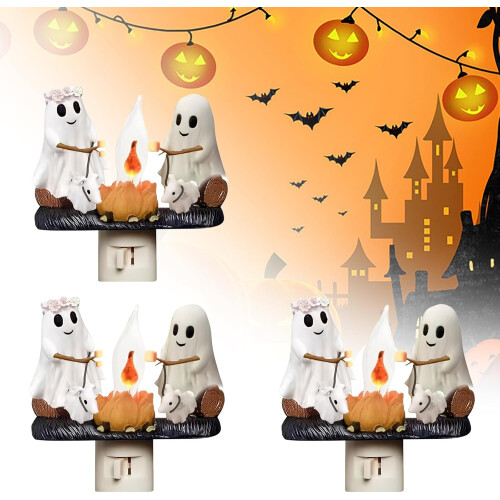 (3 Pieces, -) Ghost Roasting S'mores Campfire Nightlight, Plug into Wall Halloween