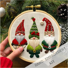(Christmas-Gnome, -) Kit broderie Noël adulte, avec cercle patron