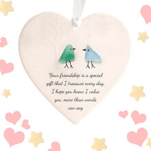 (B, -) Herzförmiges Seeglas Weihnachtsornament, Freundschafts Deko für beste Freunde