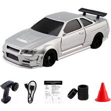 (Silver, -) Auto drift RC scala 1/43 con giroscopio e luci, 4WD alta velocità