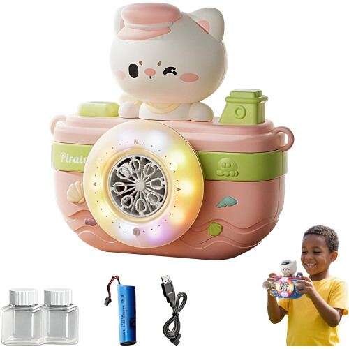 (Pink With Bubble Solution, -) Brinquedo Câmera de Bolhas Navio Pirata, Com Som e Luzes