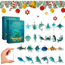 (2PCS, -) Ημερολόγιο advent θαλάσσιου γυαλιού 2025, 24 ημέρες - Marine life decor