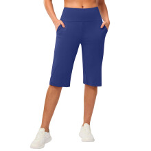 Women's Yoga Capris Pants High Waist Leggings Crop-Blue XXL