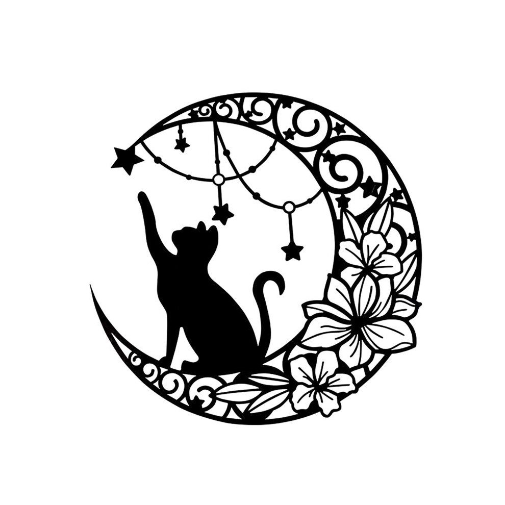 Wella Elements Black Cats Moon Metal Wall Art Decor Iron Wall Art Black Hollow Rose Sculpture Hanging Decor Rustic Metal Cat Wall Decor