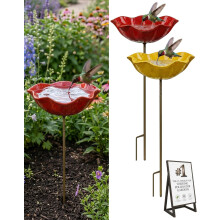 (Mix5, -) Handgefertigte Metall-Blumenhalter mit Vogelbad & Bienen-Wasserstation - Garten Deko