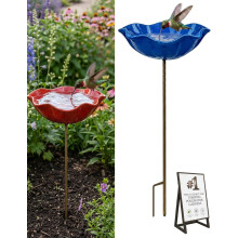 (#3, -) Handgefertigte Metall-Blumenhalter mit Vogelbad & Bienen-Wasserstation - Garten Deko