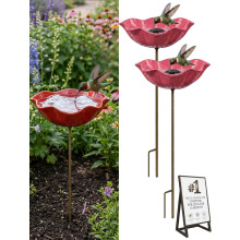 (Mix4, -) Handgefertigte Metall-Blumenhalter mit Vogelbad & Bienen-Wasserstation - Garten Deko