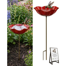 (#1, -) Handgefertigte Metall-Blumenhalter mit Vogelbad & Bienen-Wasserstation - Garten Deko
