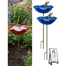 (Mix 3, -) Handgefertigte Metall-Blumenhalter mit Vogelbad & Bienen-Wasserstation - Garten Deko