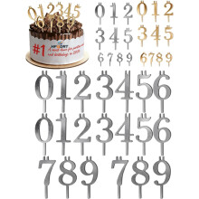(Silver2, -) Reusable Number Birthday Cake Candle Holder Set, Gold Metal Digital Cake Topper