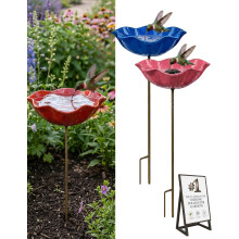 (Mix10, -) Handgefertigte Metall-Blumenhalter mit Vogelbad & Bienen-Wasserstation - Garten Deko