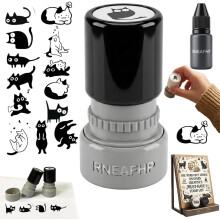 (#12, -) Vintage Katze Motiv runder Selbstfärber-Stempel, dekorativ für DIY Bastelarbeiten