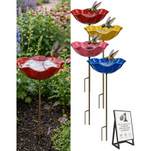 (Mix11, -) Handgefertigte Metall-Blumenhalter mit Vogelbad & Bienen-Wasserstation - Garten Deko
