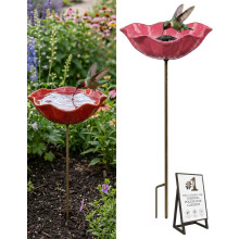 (#4, -) Handgefertigte Metall-Blumenhalter mit Vogelbad & Bienen-Wasserstation - Garten Deko