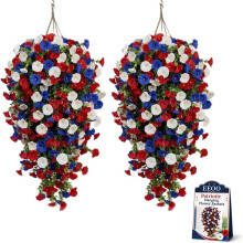 (Without Light-2pcs, -) Ceste appese patriotiche fiori artificiali rosso bianco blu per esterno