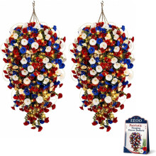(With Light-2pcs, -) Ceste appese patriotiche fiori artificiali rosso bianco blu per esterno