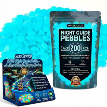 (Blue, 200pcs) Színes, sötétben világító kövek kertbe – kültéri járólámpa pebbles, díszítő ösvényhez