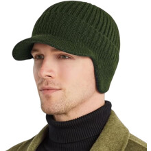 (Green, 7 1/8-7 3/4) Winter warme Strickmütze mit Fleece-Futter, Ohrklappen & Schirm für Herren