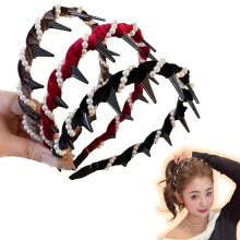 (black+red+brown, 1 Count (Pack of 2)) Fascia capelli perla teschio retrò, reversibile antiscivolo per donna