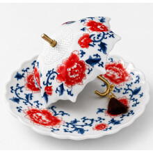 (red a set of, -) Umbrella Tea Infuser, Chinese Blue & White Porcelain Ceramic Strainer for Loose Leaf